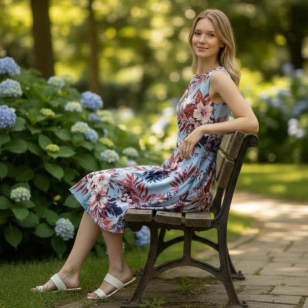 ENFOCUS Studio Blue Floral Sleeveless Dress - Picture 2 of 14